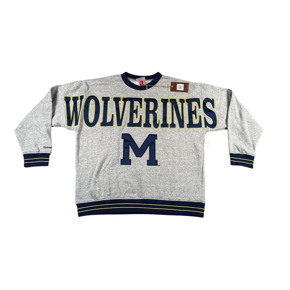 Mitchell Ness Michigan Wolverines Sweatshirt Mens XL Gray Full Field Fleece Y2K - Picture 1 of 11